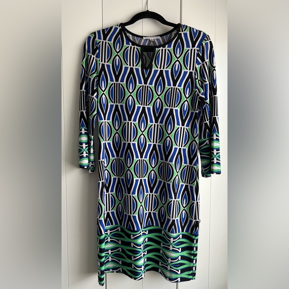 Key Hole Geometric Pattern Dress | Green + Blue | 6